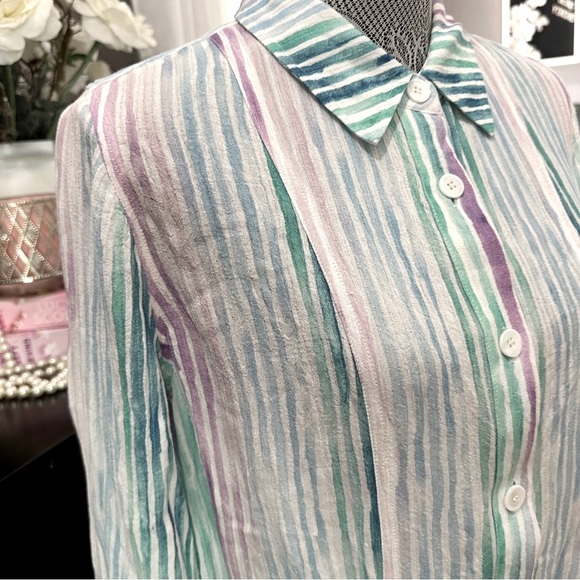 Soft Surroundings Button Front Striped Tunic Long Sleeve Size Small - Picture 6 of 16